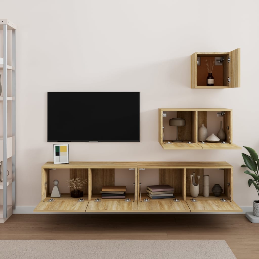4-piece TV cabinet set Sonoma oak wood material