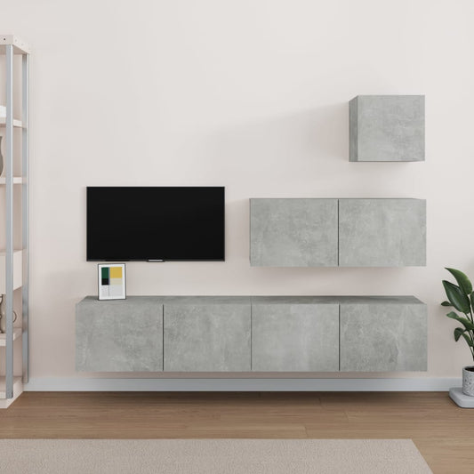 4-piece TV cabinet set concrete grey wood material