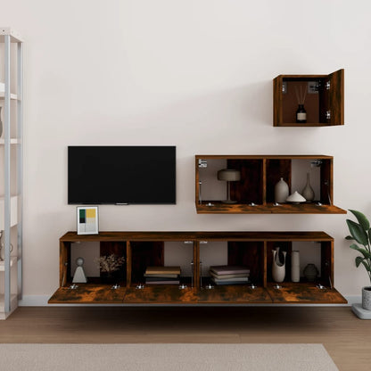 4-piece TV cabinet set smoked oak wood material