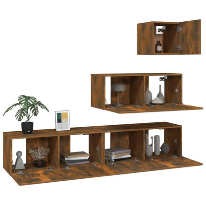 4-piece TV cabinet set smoked oak wood material