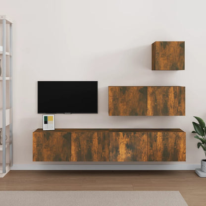 4-piece TV cabinet set smoked oak wood material
