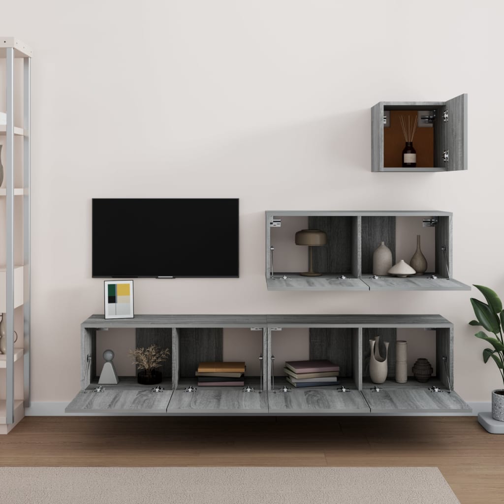4-piece TV cabinet set grey Sonoma wood material