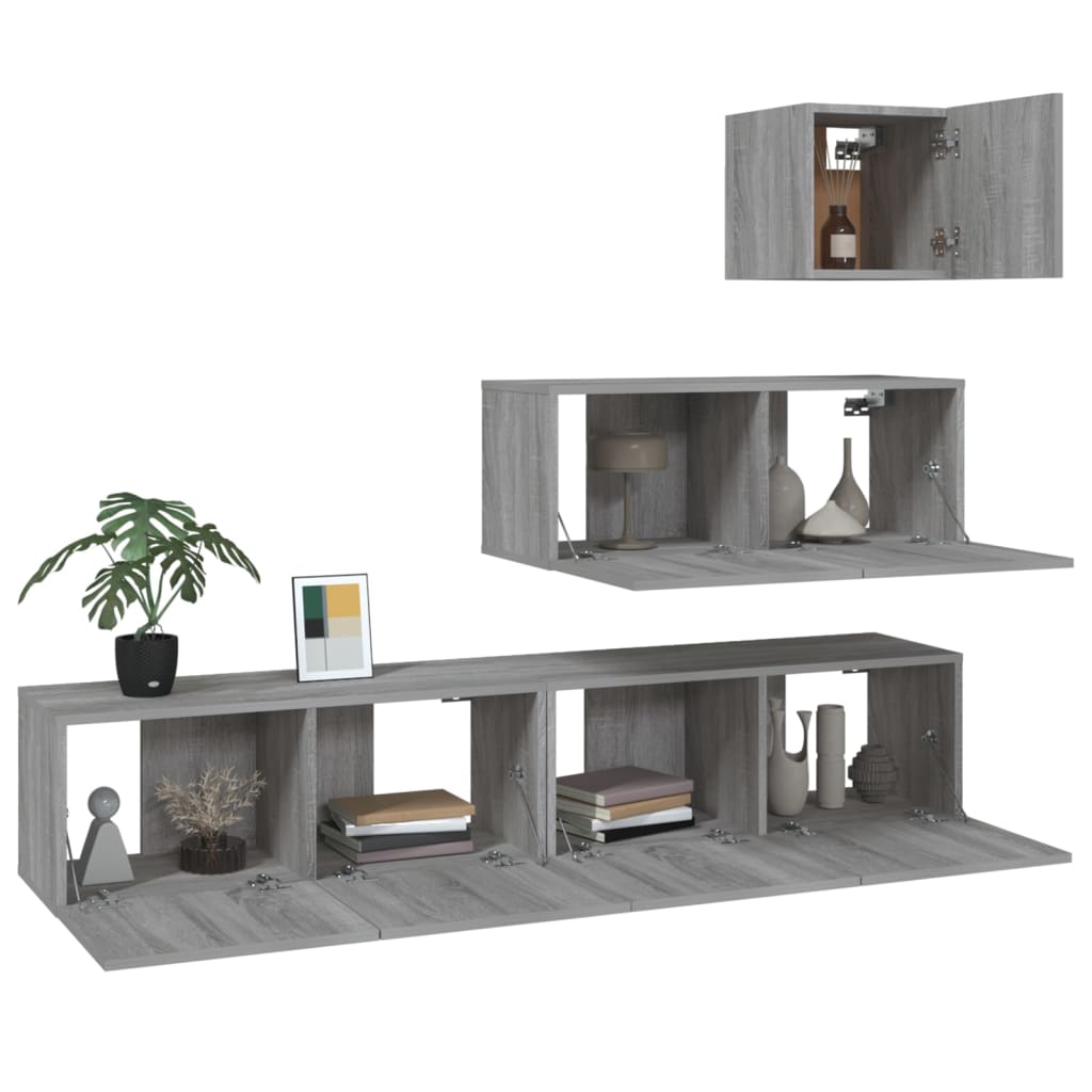 4-piece TV cabinet set grey Sonoma wood material