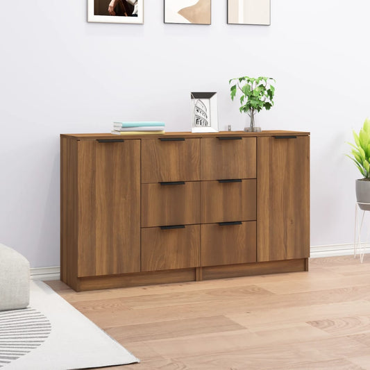 Sideboards 2 pcs. Brown oak look 60x30x70 cm wood material