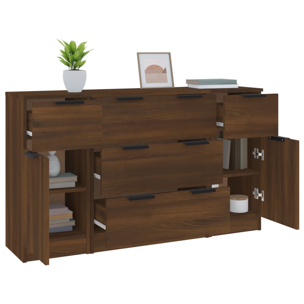 3-tlg. Sideboard-Set Braun Eichen-Optik Holzwerkstoff