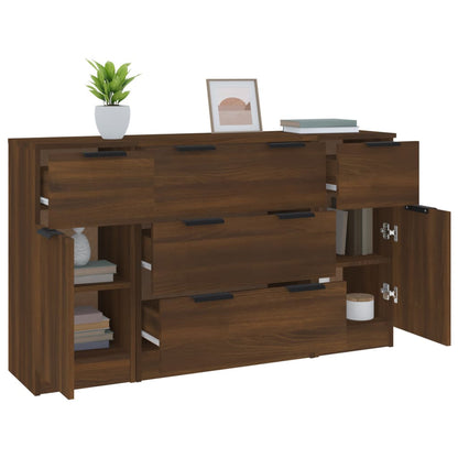 3-tlg. Sideboard-Set Braun Eichen-Optik Holzwerkstoff