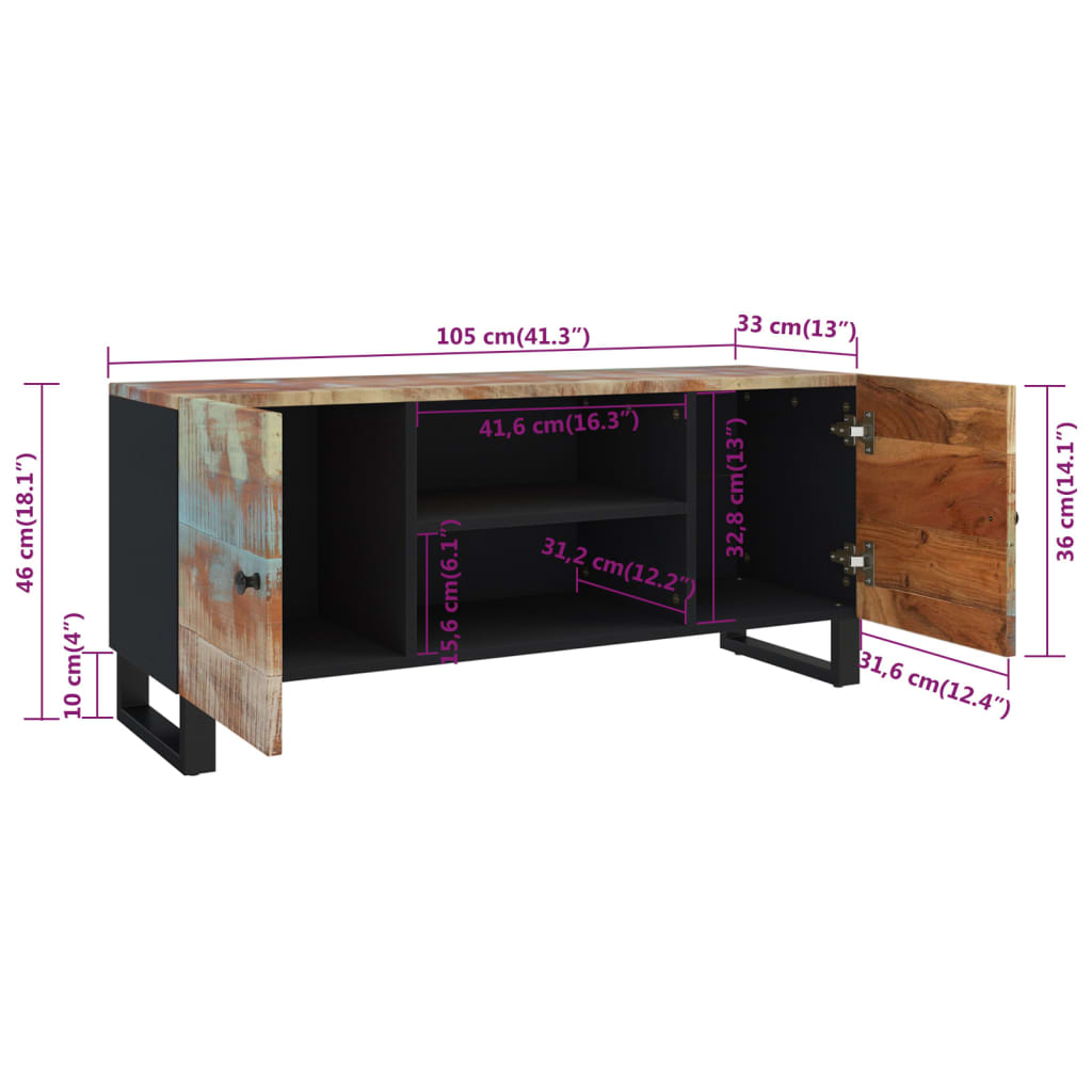 TV cabinet 105x33x46 cm solid reclaimed wood