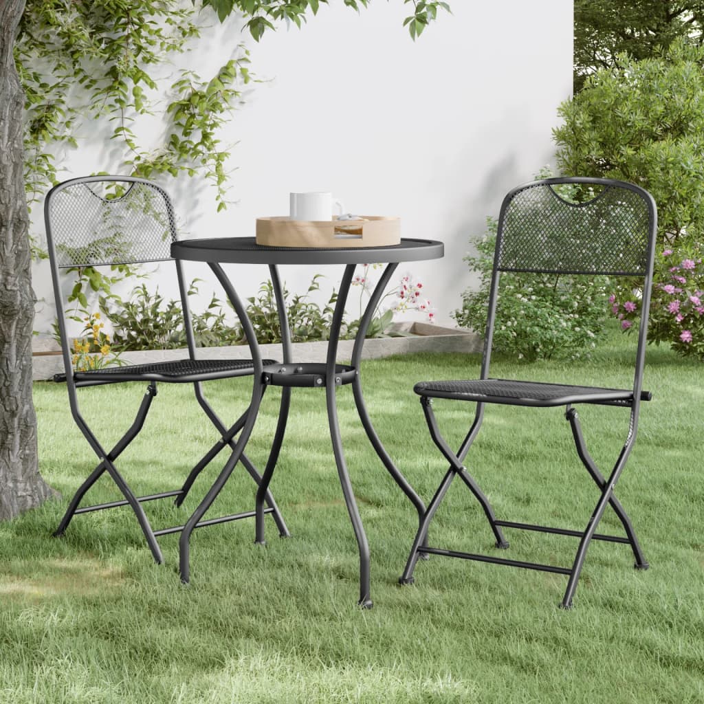 3-piece garden dining set, expanded metal grid, anthracite