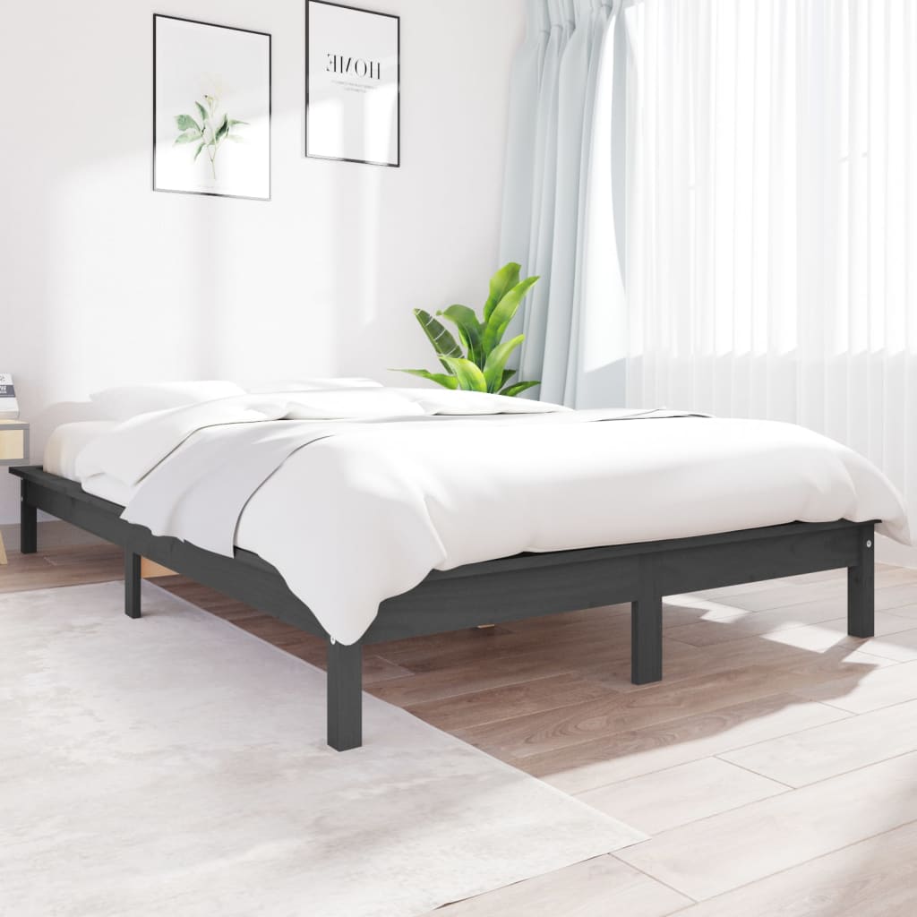 Solid wood bed grey 200x200 cm pine