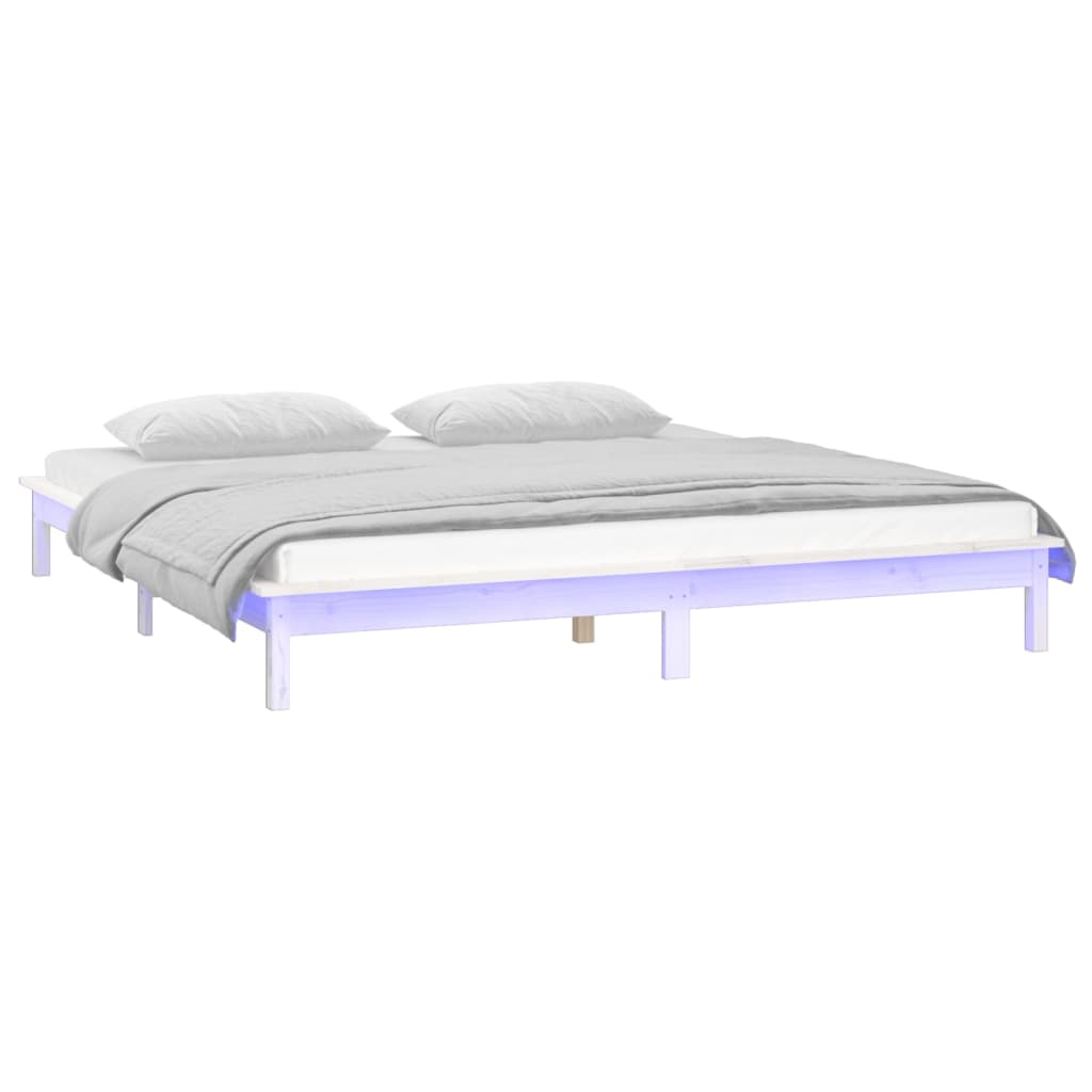 Solid wood bed with LED lighting white 160x200 cm