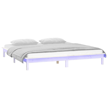 Solid wood bed with LED lighting white 160x200 cm