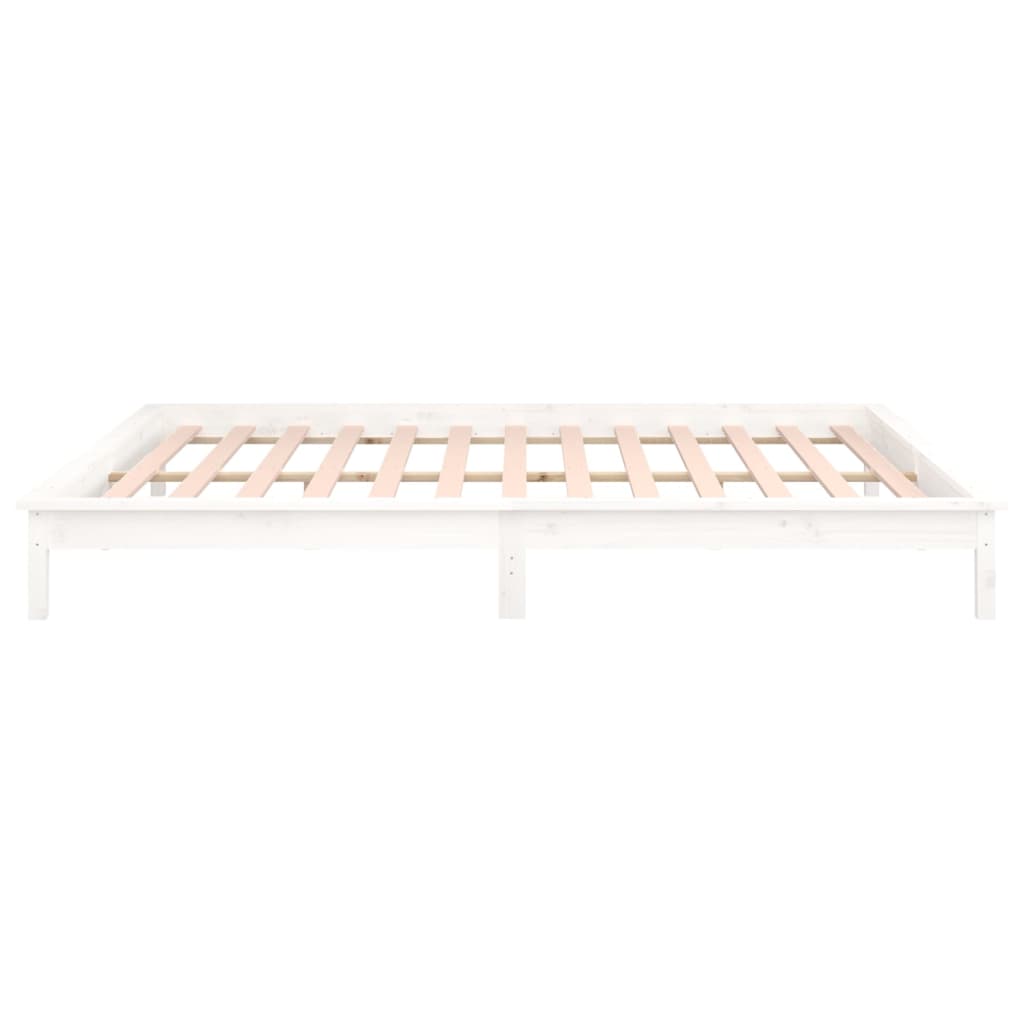 Solid wood bed with LED lighting white 160x200 cm