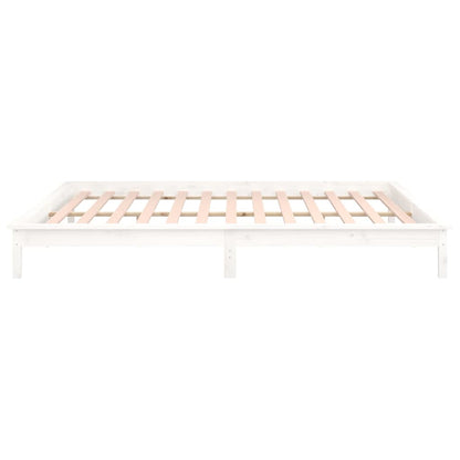 Solid wood bed with LED lighting white 160x200 cm