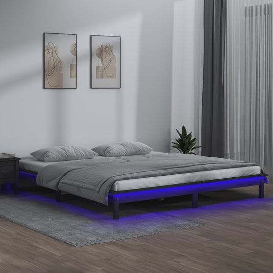 Solid wood bed with LEDs grey 160x200 cm