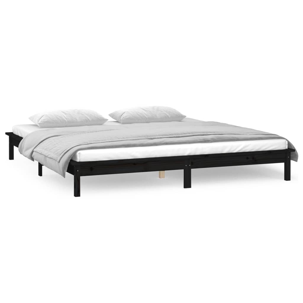 Solid wood bed with LEDs Black 160x200 cm