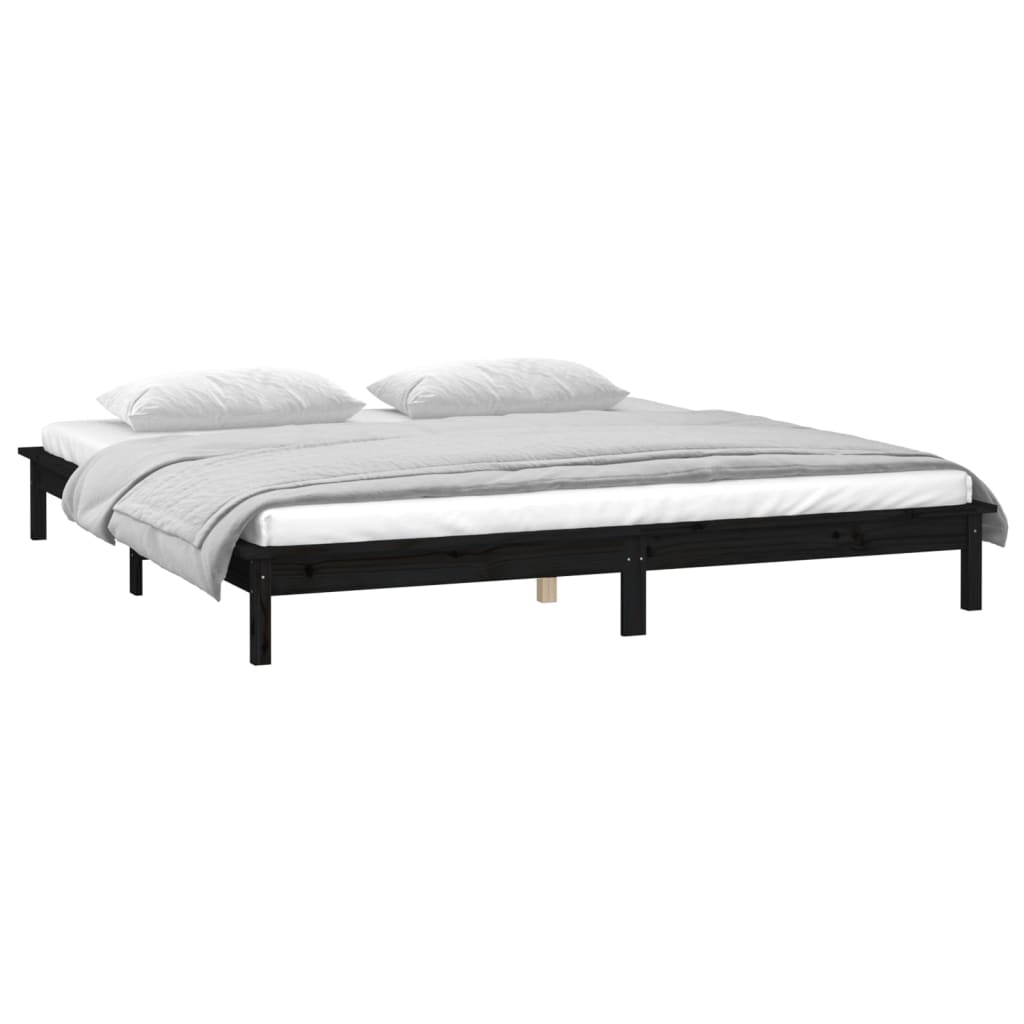 Solid wood bed with LEDs Black 160x200 cm