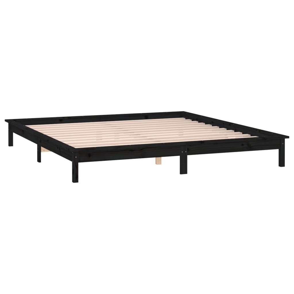 Solid wood bed with LEDs Black 160x200 cm