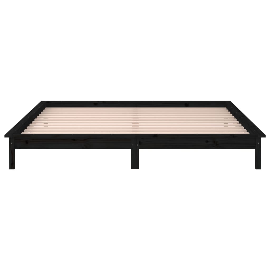 Solid wood bed with LEDs Black 160x200 cm