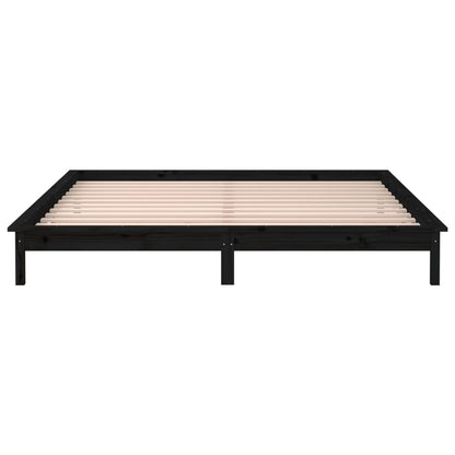 Solid wood bed with LEDs Black 160x200 cm
