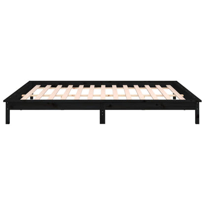 Solid wood bed with LEDs Black 160x200 cm