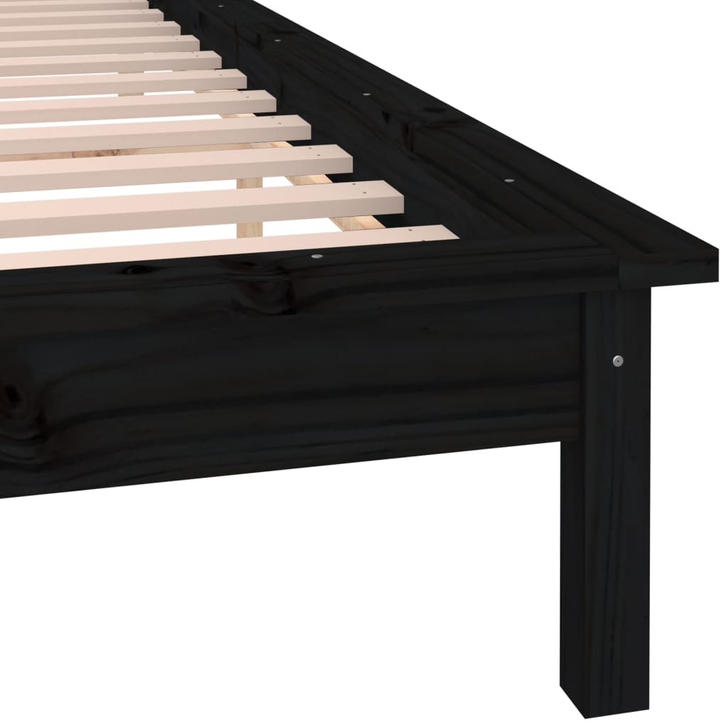 Solid wood bed with LEDs Black 160x200 cm