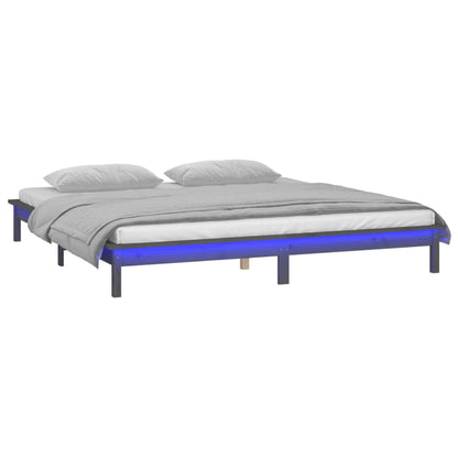 Solid wood bed with LEDs grey 200x200 cm