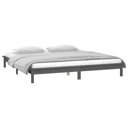 Solid wood bed with LEDs grey 200x200 cm