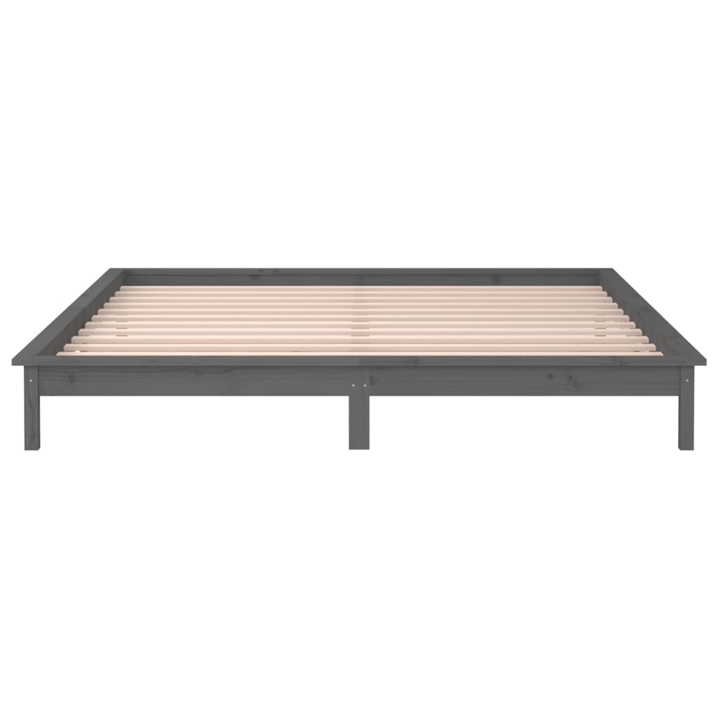 Solid wood bed with LEDs grey 200x200 cm