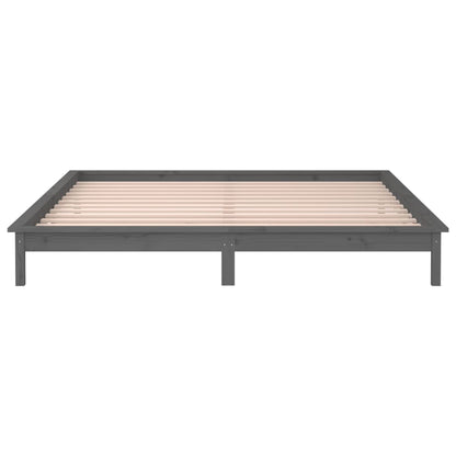 Solid wood bed with LEDs grey 200x200 cm