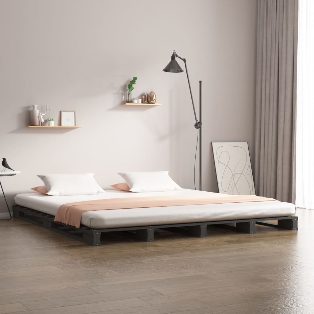 Pallet bed grey 200x200 cm solid pine wood
