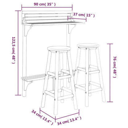 3-piece balcony bar set solid acacia wood