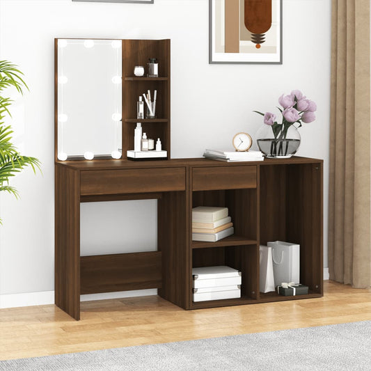 LED dressing table with cabinet brown oak look wood material