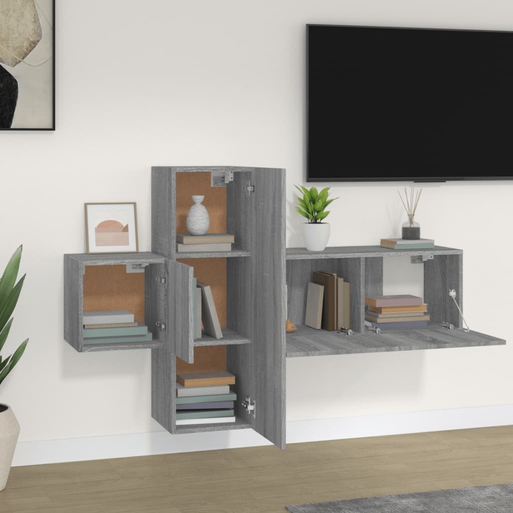 3-piece TV cabinet set grey Sonoma wood material