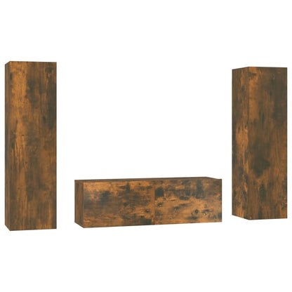 3-piece TV cabinet set smoked oak wood material