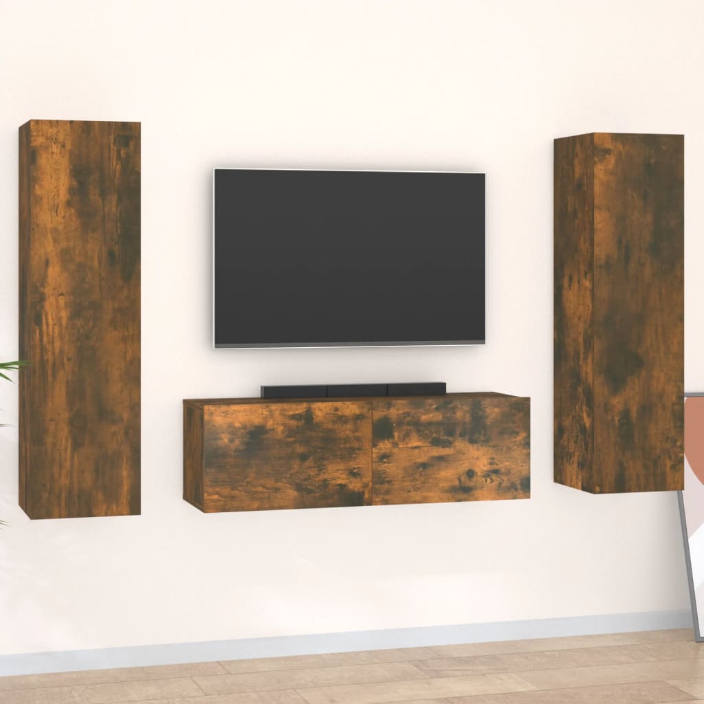 3-piece TV cabinet set smoked oak wood material