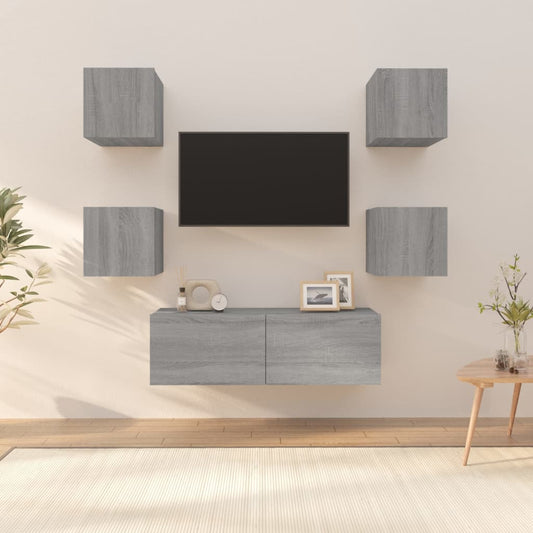 TV wall cabinet set grey sonoma wood material
