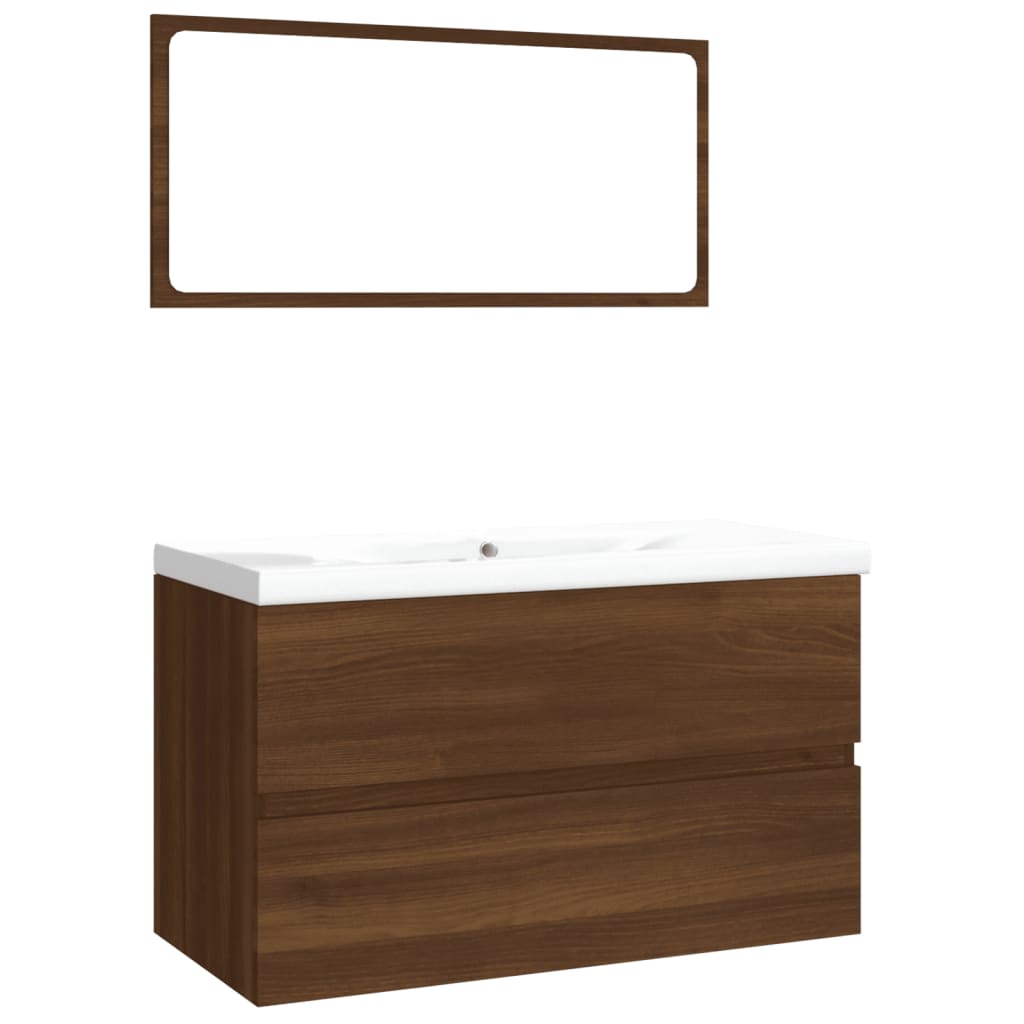 Bathroom furniture set brown oak look wood material