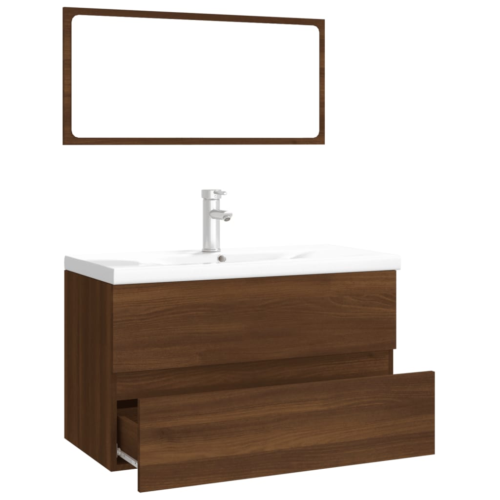 Bathroom furniture set brown oak look wood material