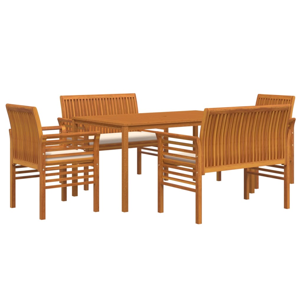 5-piece garden dining set with cushions solid acacia wood