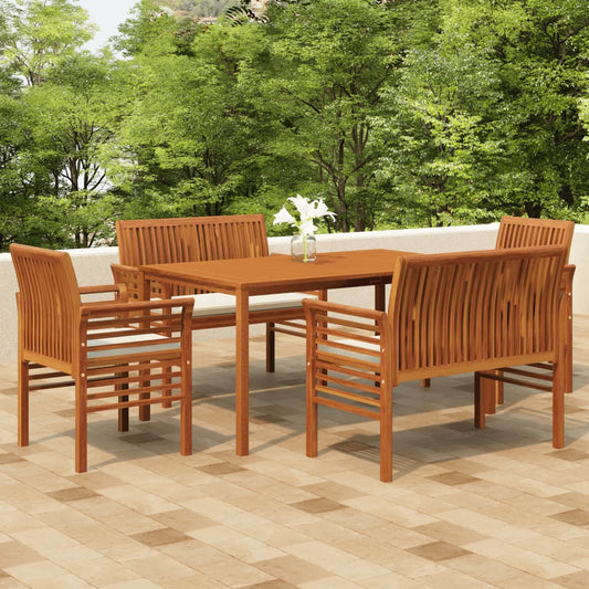 5-piece garden dining set with cushions solid acacia wood