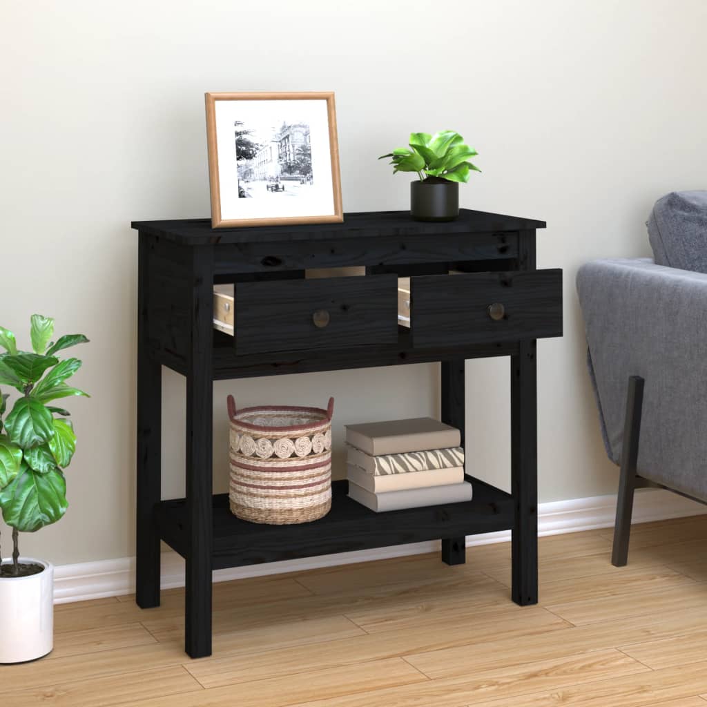 Console table black 75x35x75 cm solid pine