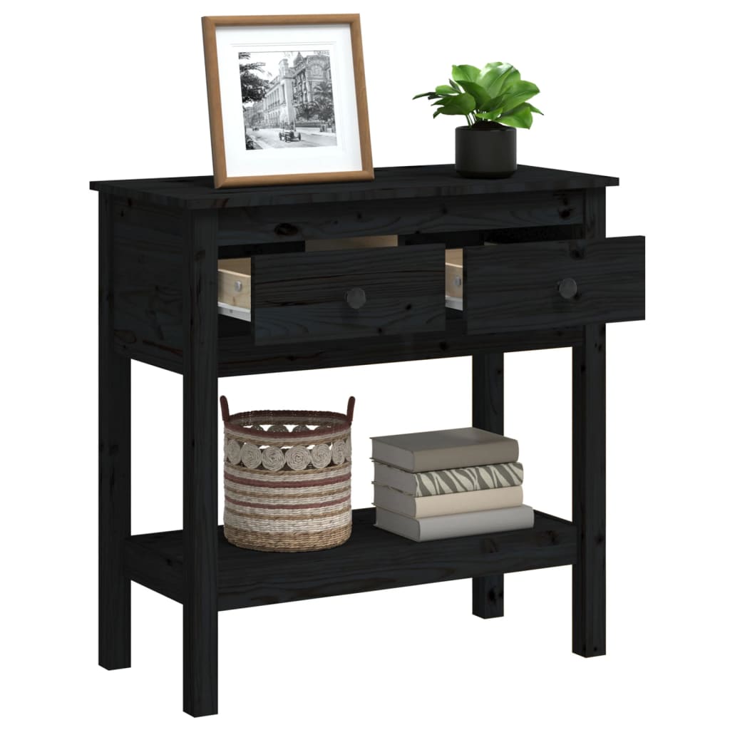 Console table black 75x35x75 cm solid pine
