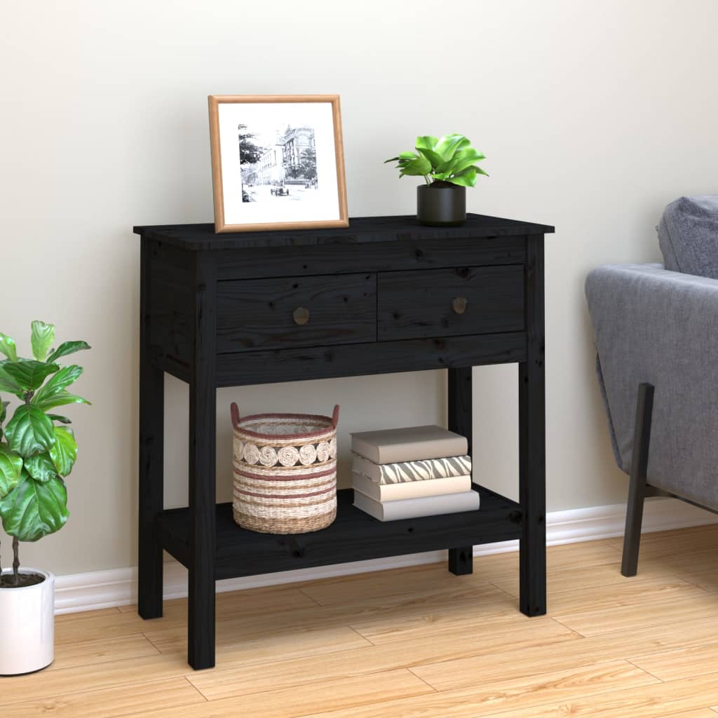 Console table black 75x35x75 cm solid pine