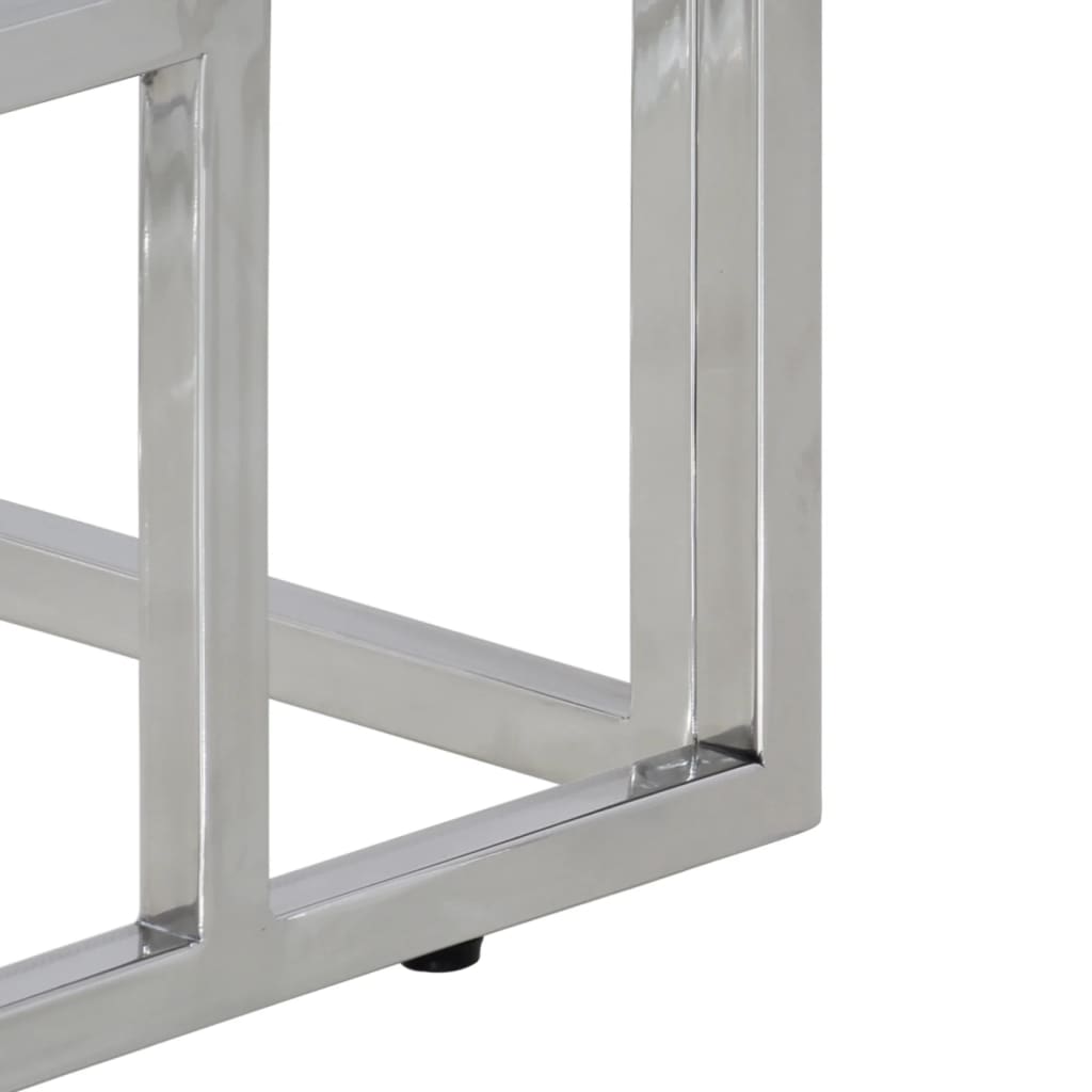 Konzolni stol srebrni nehrđajući čelik i masivno drvo akacije