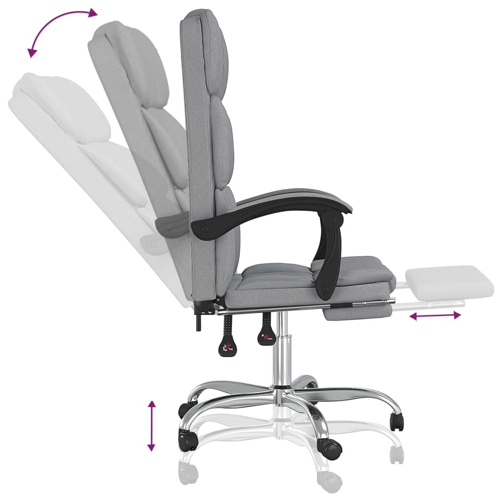 Office chair with reclining function light grey fabric