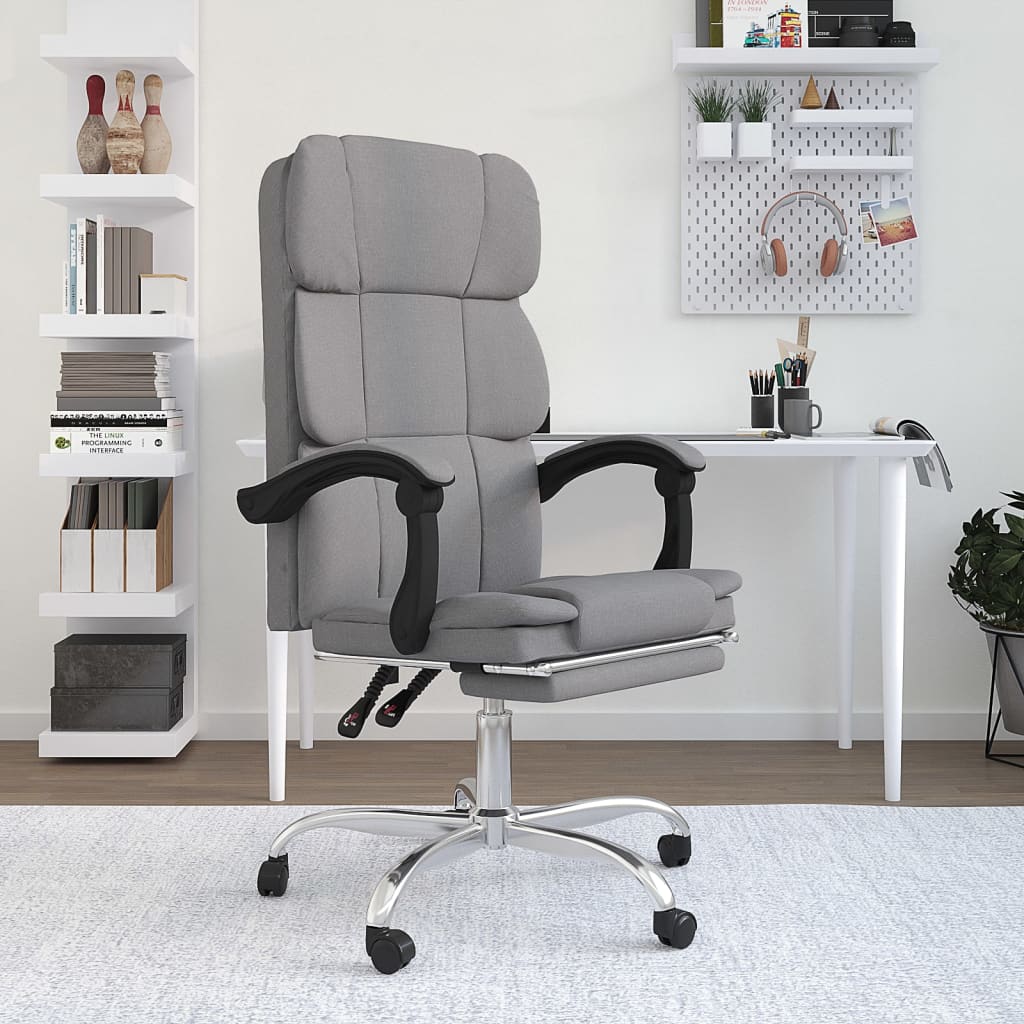 Office chair with reclining function light grey fabric