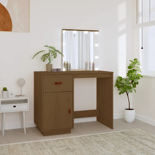 Dressing table with LED honey brown 95x50x133,5cm solid pine