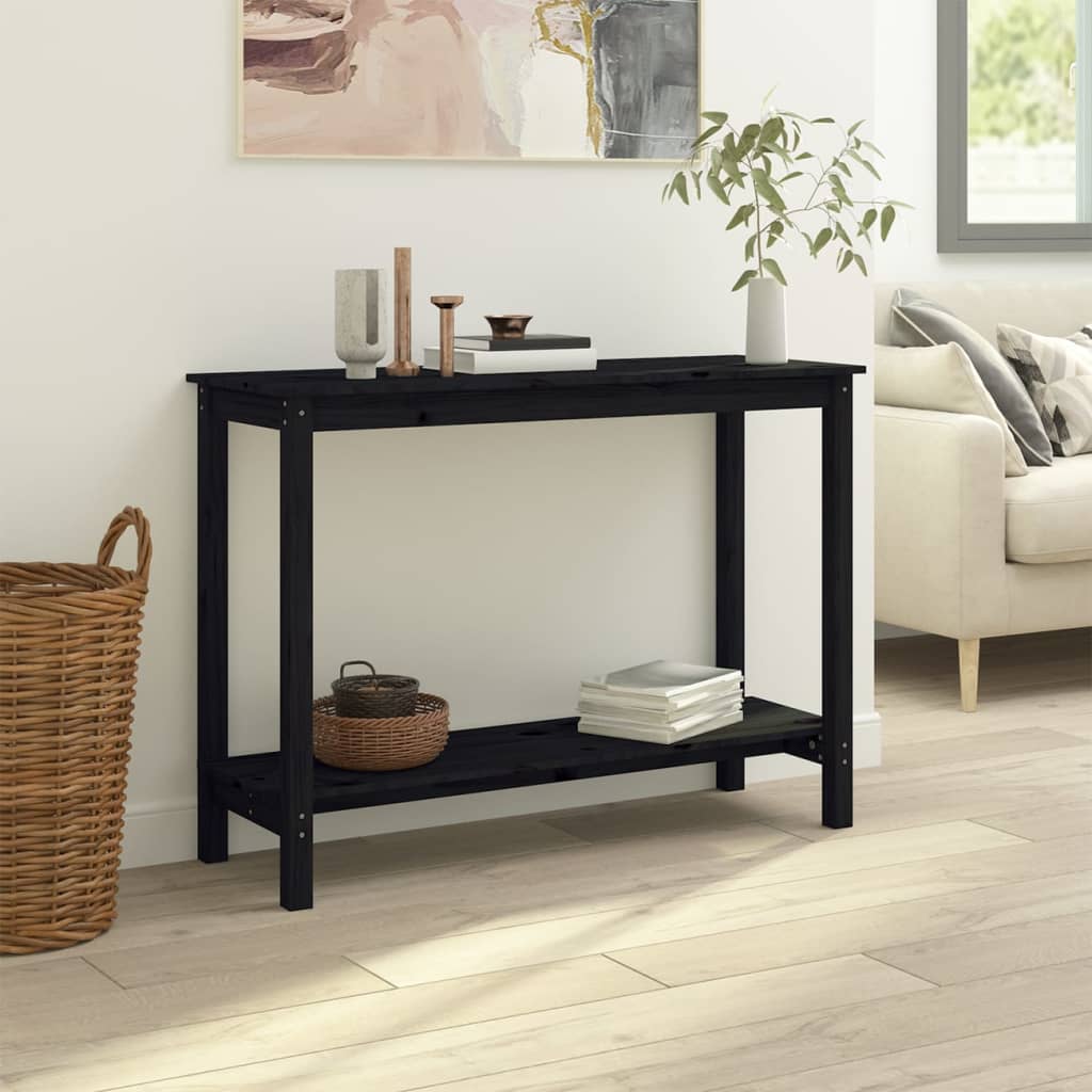 Console table black 110x40x80 cm solid pine