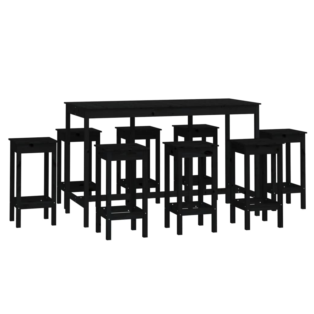 9-piece bar set black solid pine