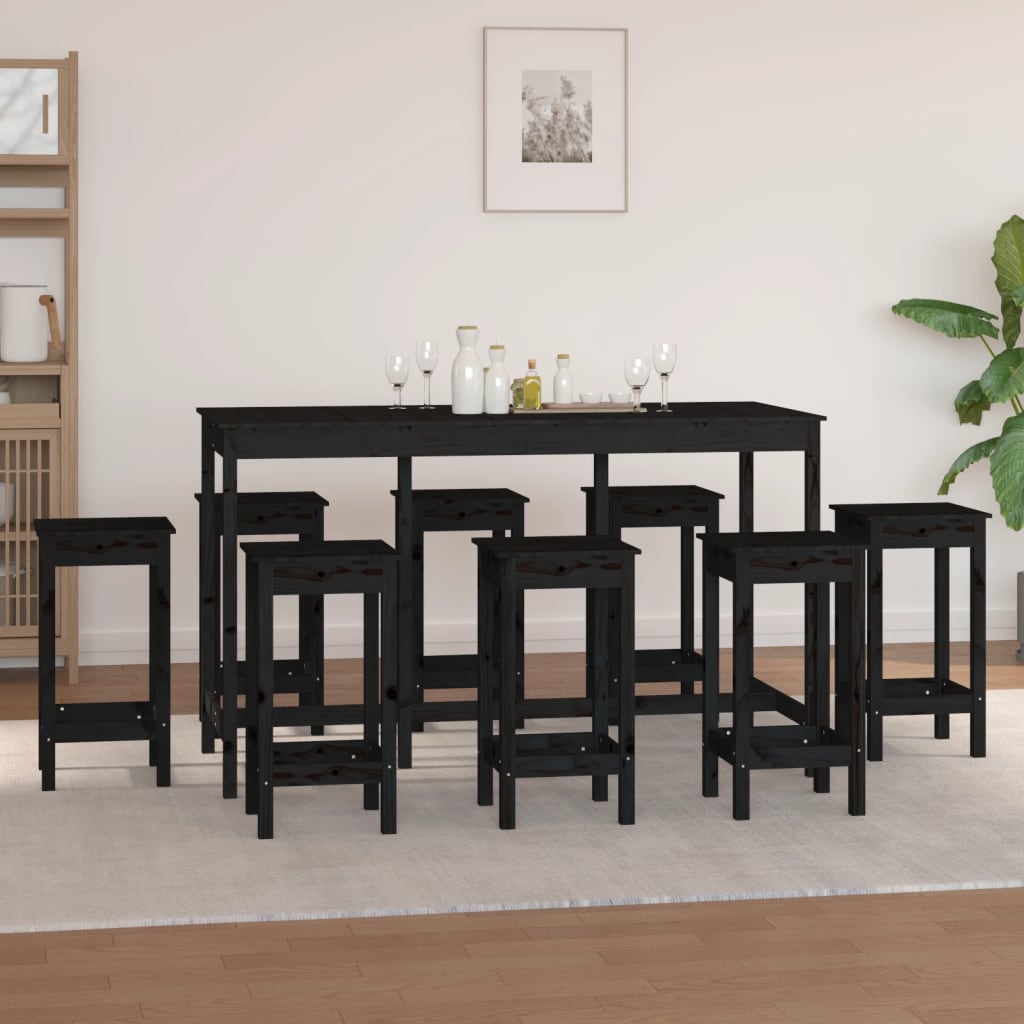 9-piece bar set black solid pine